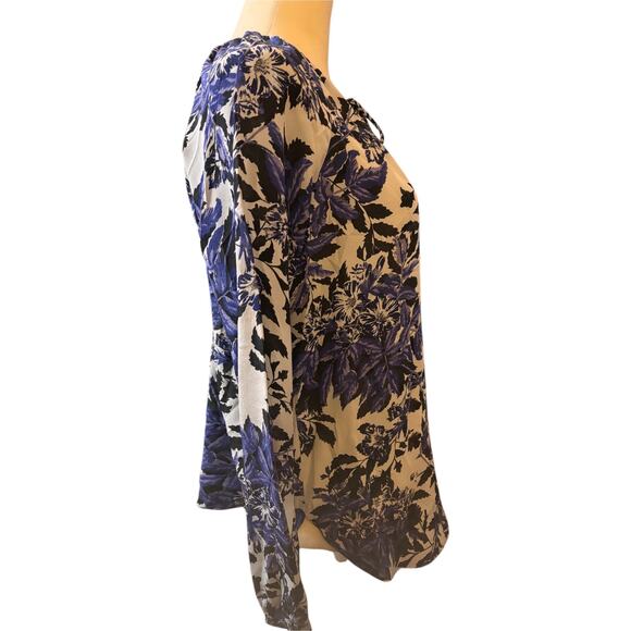 Rebecca Taylor Women's 100% Silk Floral Long Sleeve Blouse, Blue, Size 2 - Picture 2 of 4